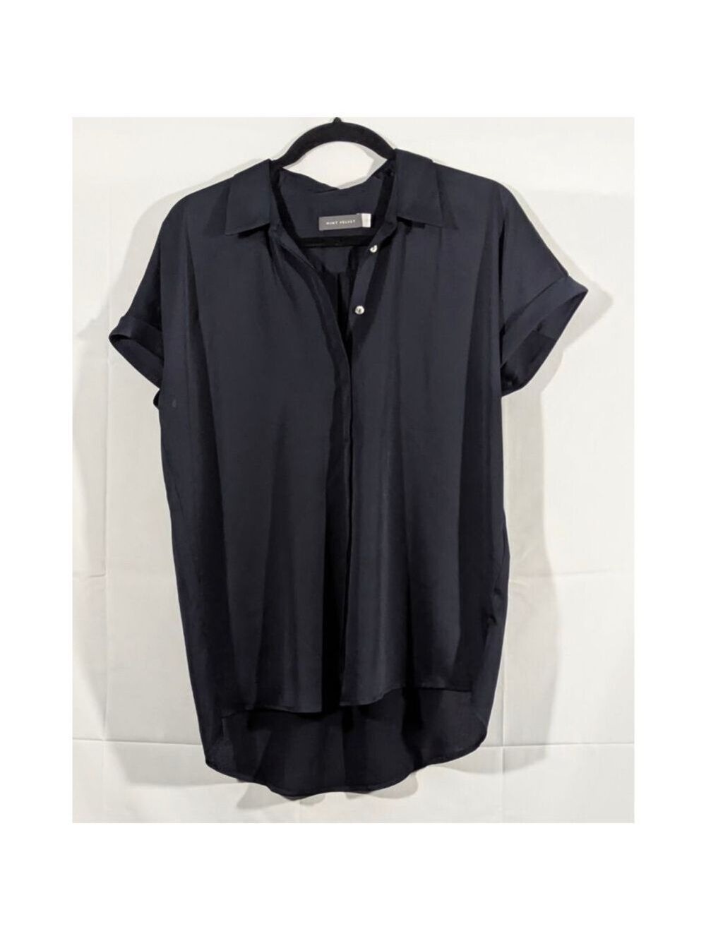 Mint Velvet Navy Short Sleeve Blouse High Low Hem UK 12 US 8
